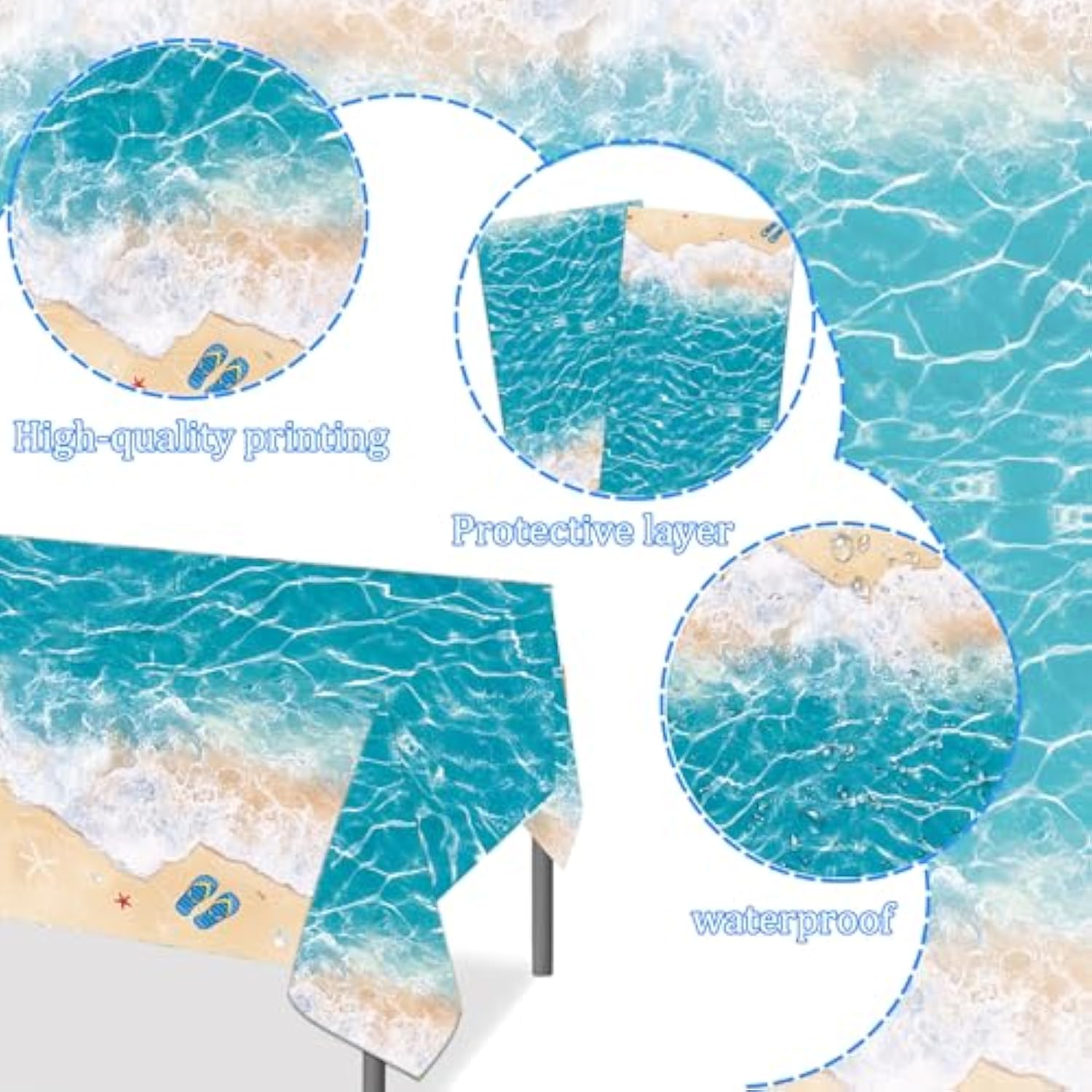 Beach Party Tablecloth Summer Birthday Decorations 2Pcs Ocean Waves Table Covers Pool Party Table Decorations For Hawaiian Theme Baby Shower Supplies