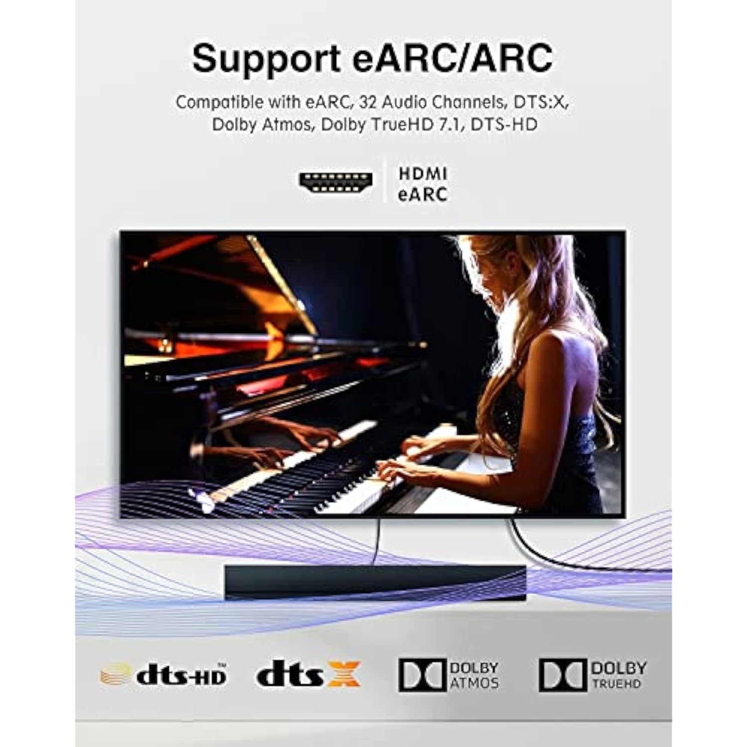 8K Hdmi Arc/Earc Cable 2.1 For Soundbar 6Ft, 8K@60Hz, 4K@120Hz High Speed Hdmi