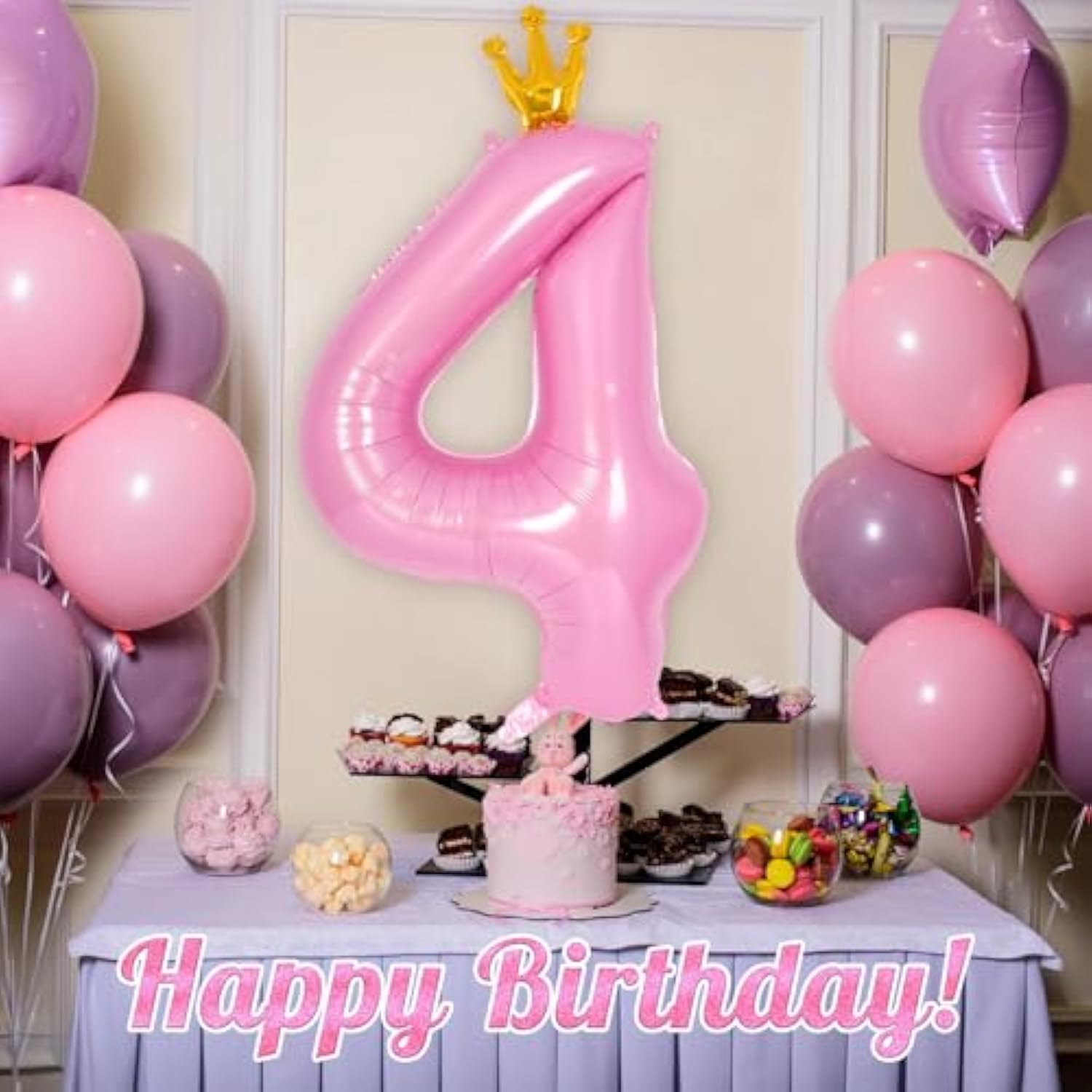 40" Pink Crown Number 4 Balloon – Large Foil Helium Balloon for Princess 4th Birthday Decorations