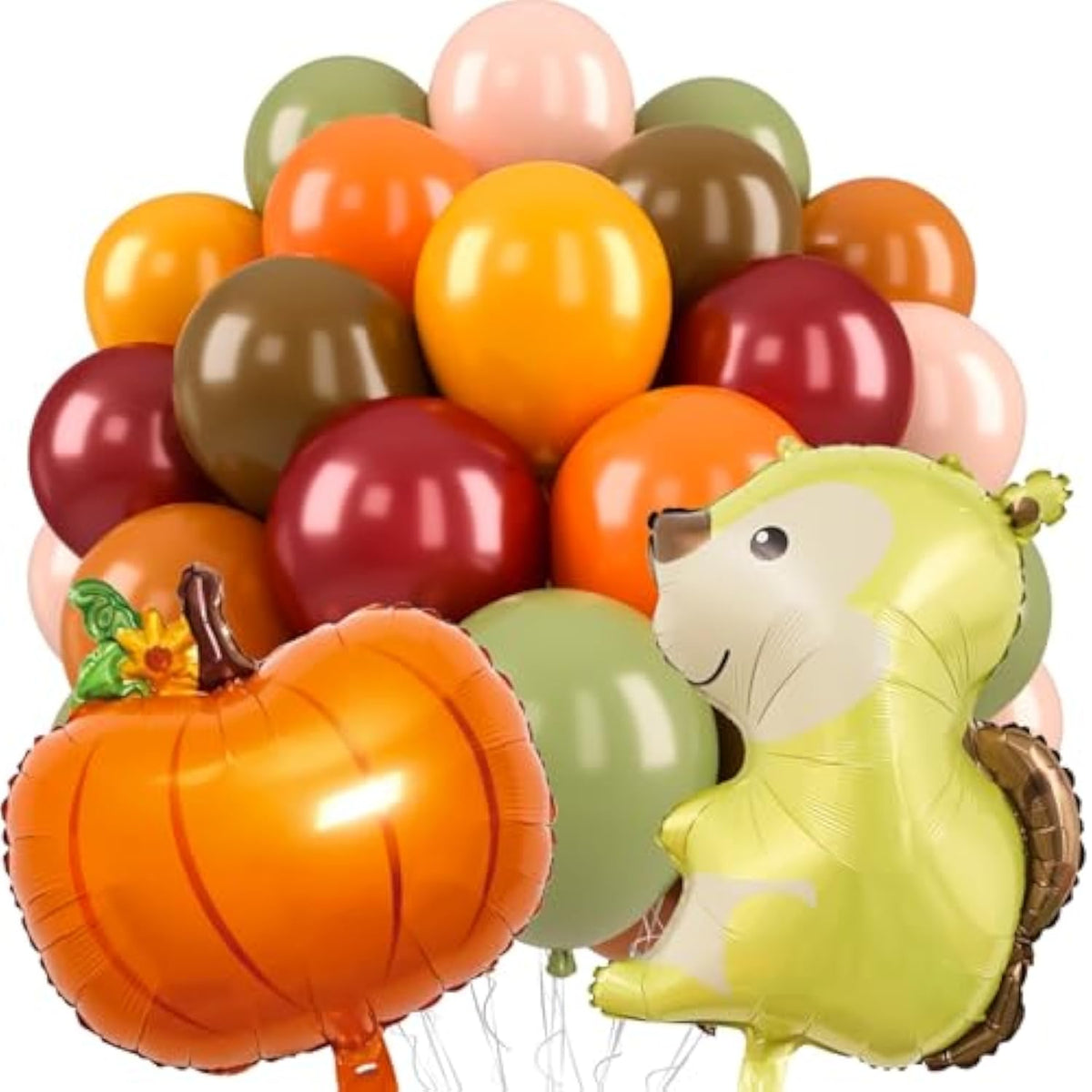 30 PCS Thanksgiving Balloons Colorful Pumpkin Squirrel Latex Foil Party Decor