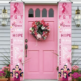 Breast Cancer Awareness Banner Porch Sign - Breast Cancer Awareness Decorations Pink Ribbon Door Banner Party Supplies Hope Strength Courage Faith Banner Backdrop for Breast Cancer Month