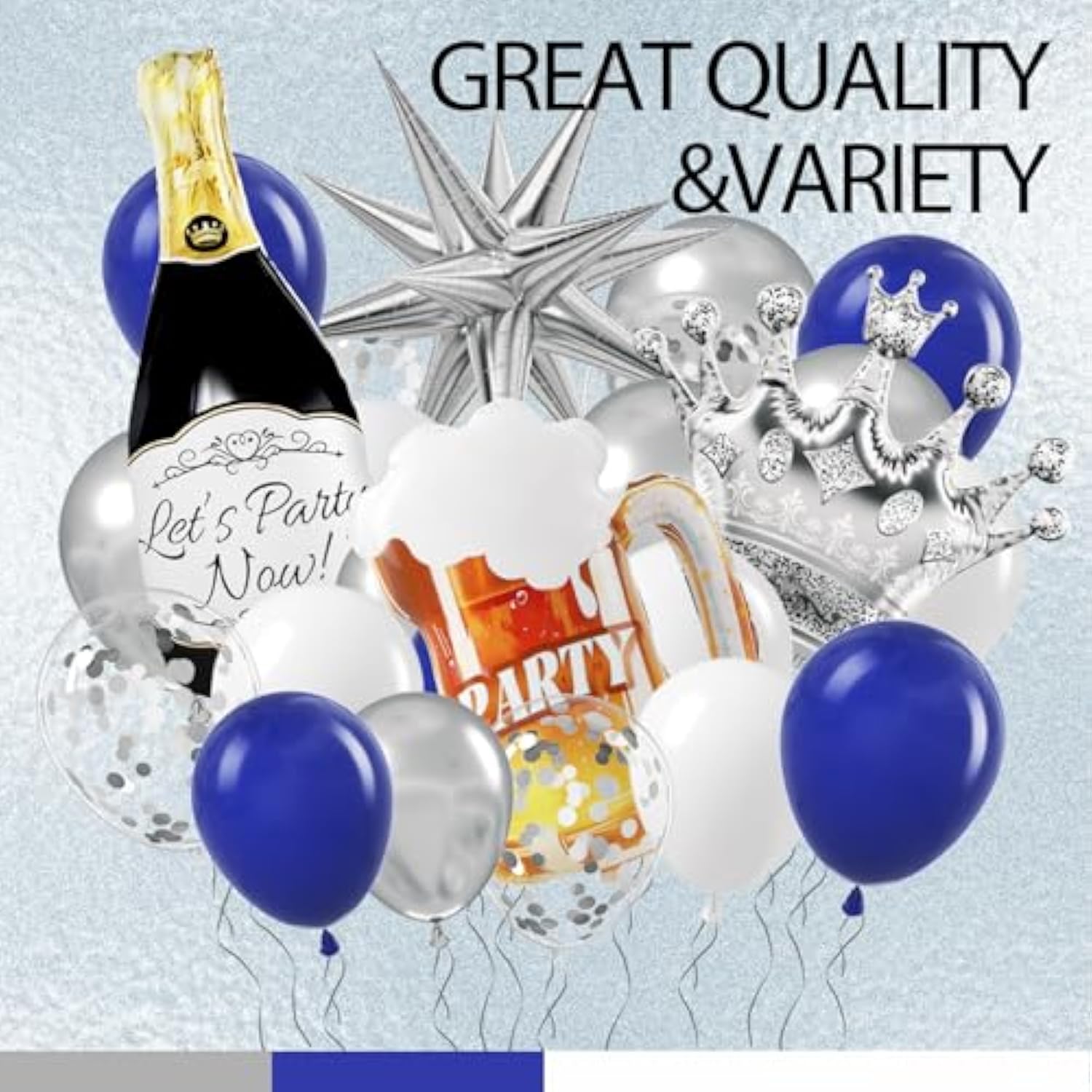 Blue And Silver Birthday Party Decorations, Blue Silver White Foil Balloons Happy Birthday Banner Fringe Curtains For 16Th 18Th 21St 24Th 32Th 40Th 50Th 60Th Birthday Decorations For Men
