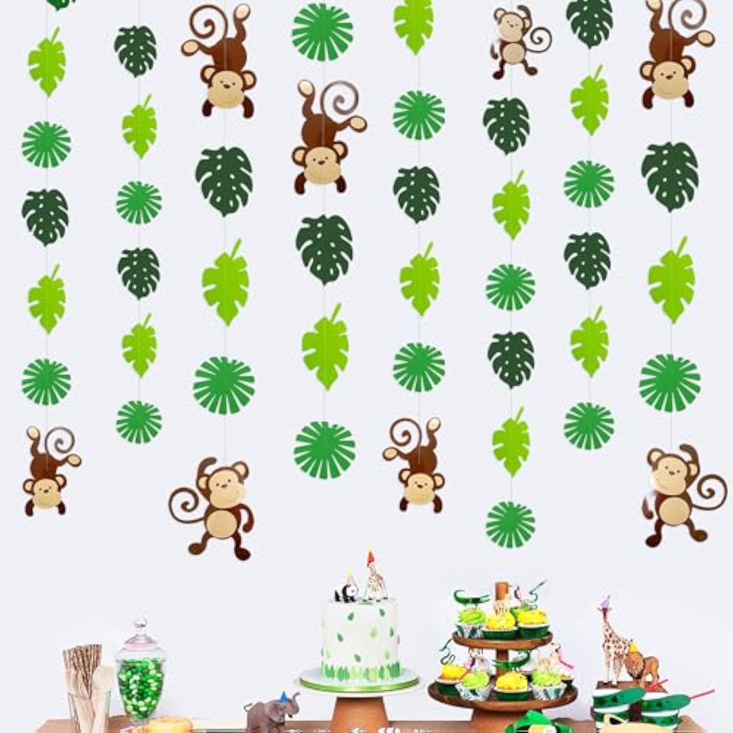 Monkey Palm Leaves Cutouts Garland Jungle Party Decorations Monkeys Hanging Wall Decorations For Kids Wild One Birthday Tropical Jungle Safari Animal Party Banner Backdrop For Boys Baby Shower Decor