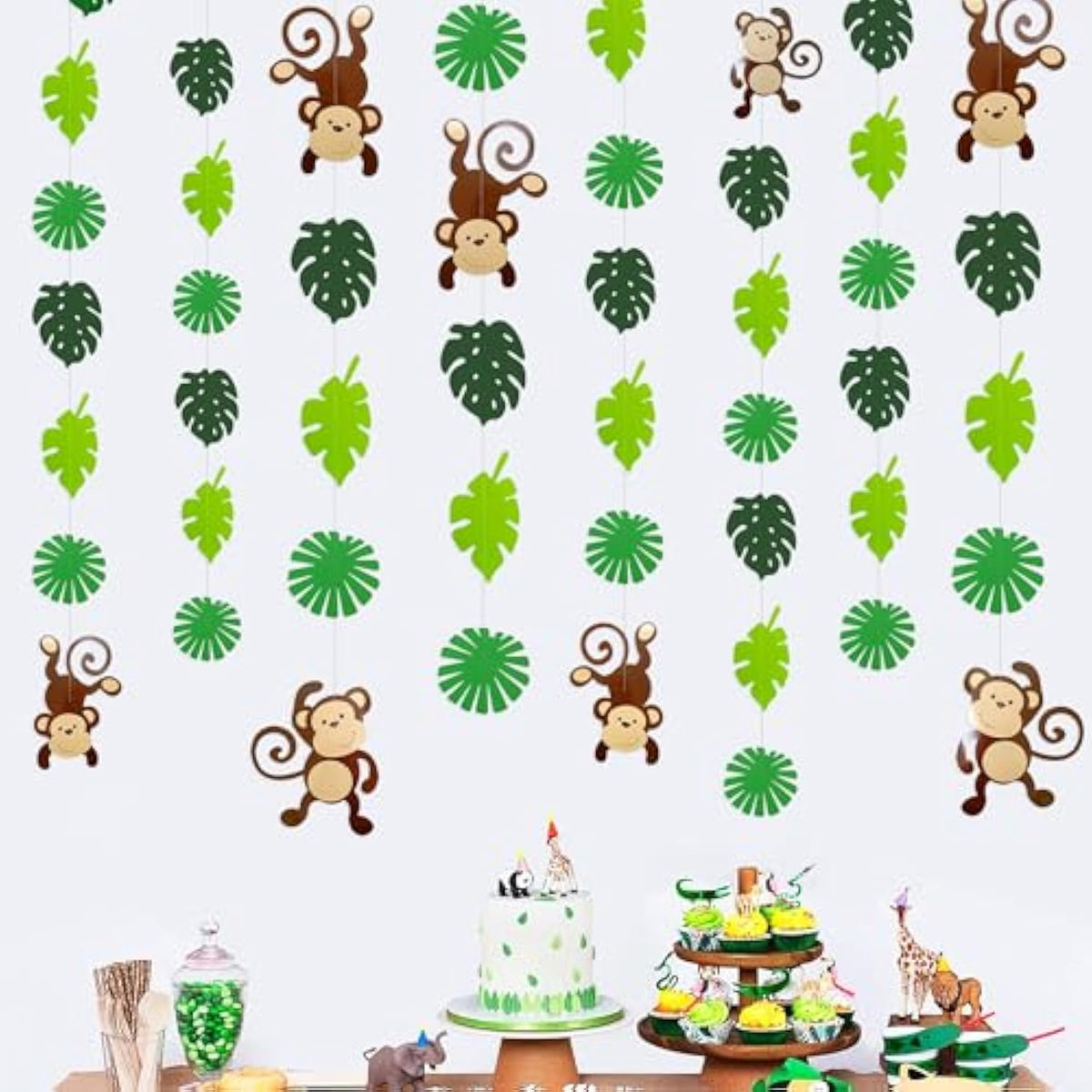 Monkey Palm Leaves Cutouts Garland Jungle Party Decorations Monkeys Hanging Wall Decorations For Kids Wild One Birthday Tropical Jungle Safari Animal Party Banner Backdrop For Boys Baby Shower Decor