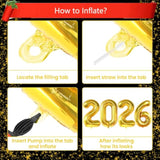 40 Inch Gold Happy New Year 2026 Balloons with Banner Party Decor