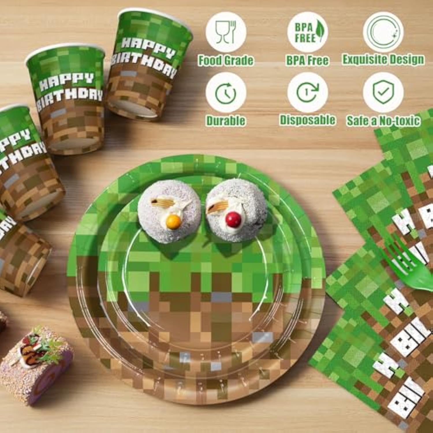 168Pcs Green Birthday Party Decorations Green Plates Napkins Party Supplies Disposable Paper Cups Tableware Set For Boys Kid Teen Birthday Decor Serves 24