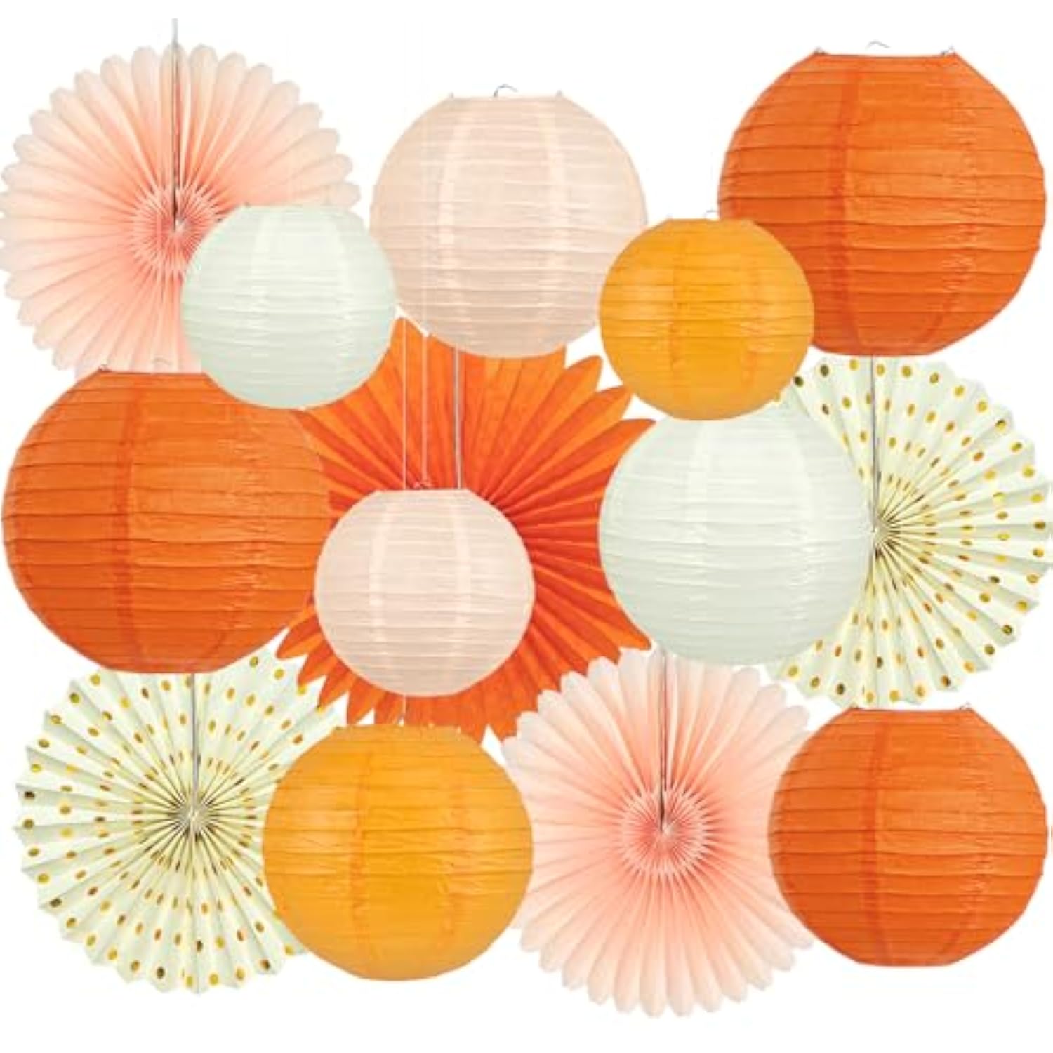 15Pcs Autumn Pink And Orange Party Decorations, Hanging Orange Paper Lanterns Honeycomb Paper Fans Triangle Flag Banner For Girls Women Baby Shower One Sweet Peach Birthday Thanksgiving Party Decor