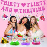 Thirty Flirty And Thriving Decorations - 12Pcs 30 Flirty And Thriving Banners With Hanging Swirls Birthday Decoration Talk 30 To Me Honeycomb Centerpieces Bday Decor Supplies For 30Th Women