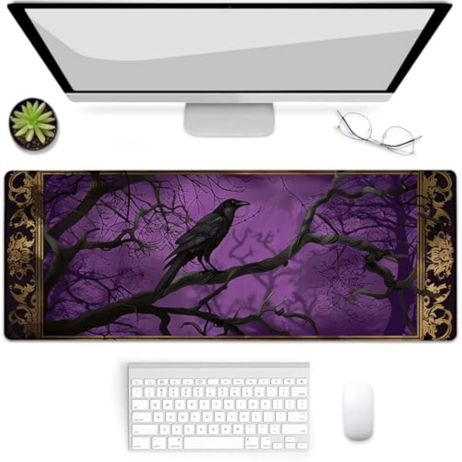 Gothic Raven Gaming Mouse Pad, Mouse Pad, Desk Mat, Non-Slip Rubber Base Mousepads For Computers Laptop Office School Home Accessories Decor Gifts 31.5" X 11.8"