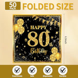 50Pcs 80Th Birthday Napkins, 13 X 13 Inches Black And Gold Cocktail Beverage Napkins Disposable Men Women Party Supplies For Birthday Wedding Anniversary Decoration