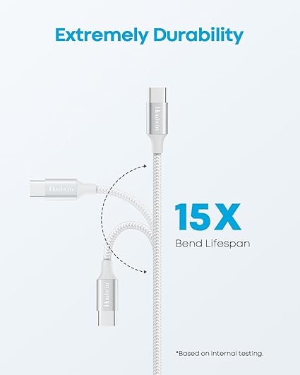 USB A to USB C Cable 10FT Braided Fast Charging Cord for iPhone 17 16 15 Samsung Galaxy S21 Note 10 White