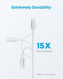 USB A to USB C Cable 10FT Braided Fast Charging Cord for iPhone 17 16 15 Samsung Galaxy S21 Note 10 White