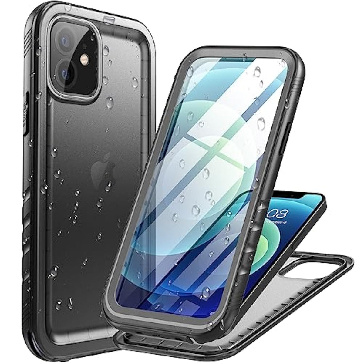 Compatible With Iphone 12/12 Pro Waterproof Case - Full Body Rugged Dustproof Shockproof Case With Built-In Screen Protector For Iphone 12/12 Pro 6.1'' (Black)