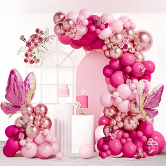 Pink Butterfly Balloon Arch Garland Kit 112Pcs Pastel Pink Rose Gold Balloons With 2Pcs Butterfly Foil Balloons For Birthday Party Decorations Baby Shower Decorations For Girls