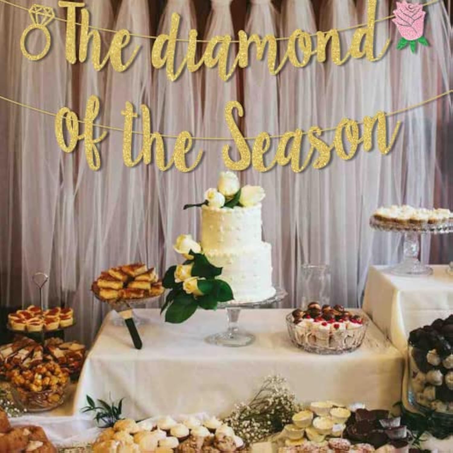 Tea Party Bridal Shower Decorations, The Diamond Of The Season Banner Gold Glittering For High Tea Supplies, Garden Bridal Shower Metallic Paper Party Decorationsfor Girls Women