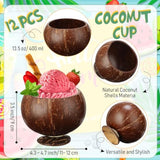 12 Pcs 13.5 Oz Coconut Shell Cups Bulk Hawaiian Party Supplies Polished Natural Coconut Bowls Luau Party Favors Tiki Decorations For Cocktail Drinking Smoothie Salad Ice Cream