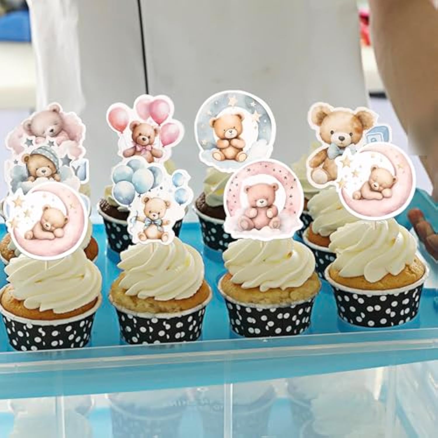 40 Pack Baby Bear Cupcake Toppers Pink Or Blue Goodnight Bear Cupcake Picks Gender Reveal Theme Cake Decorations For Boy Or Girl Baby Shower Kids Birthday Party Supplies