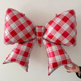 4Pcs Gingham Bow Balloons For Spring Picnic, Bbq, Lawn Party,Summer Wedding/38Inch Green Red White Checkered Bow Decor/Valentine’S Day, Pizza Diner Theme, Outdoor Christmas Celebration Decorations