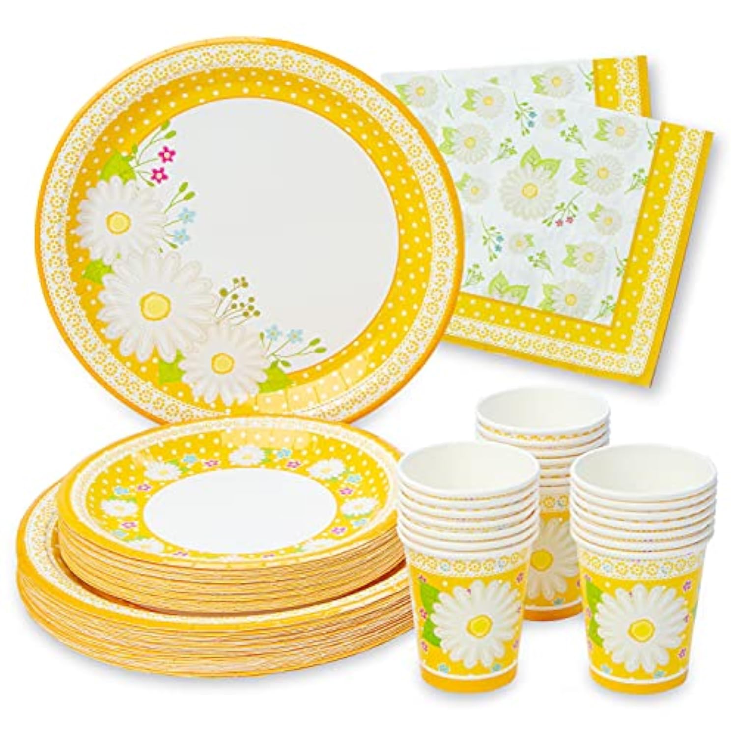 Daisy Paper Plates & Napkins Set for Birthday, Mother’s Day, Easter - 24 pcs