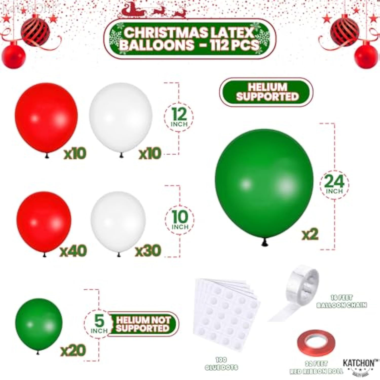 Christmas Balloon Arch Kit - Pack Of 123 | Foil & Latex Balloons For Indoor Merry Christmas Decorations