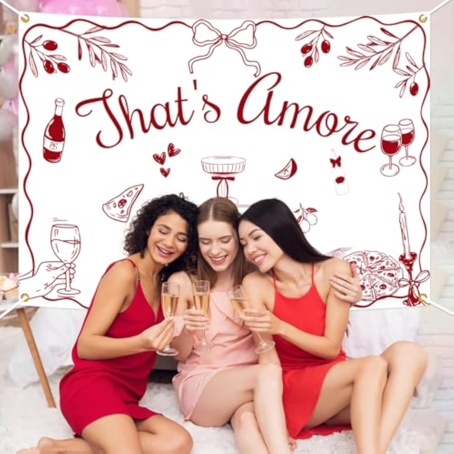 That'S Amore Backdrop - Italian Wedding Engagement Party Decorations, Hand Drawn Italian Pizza Bridal Shower Fabric Banner Decor, 7*5Ft