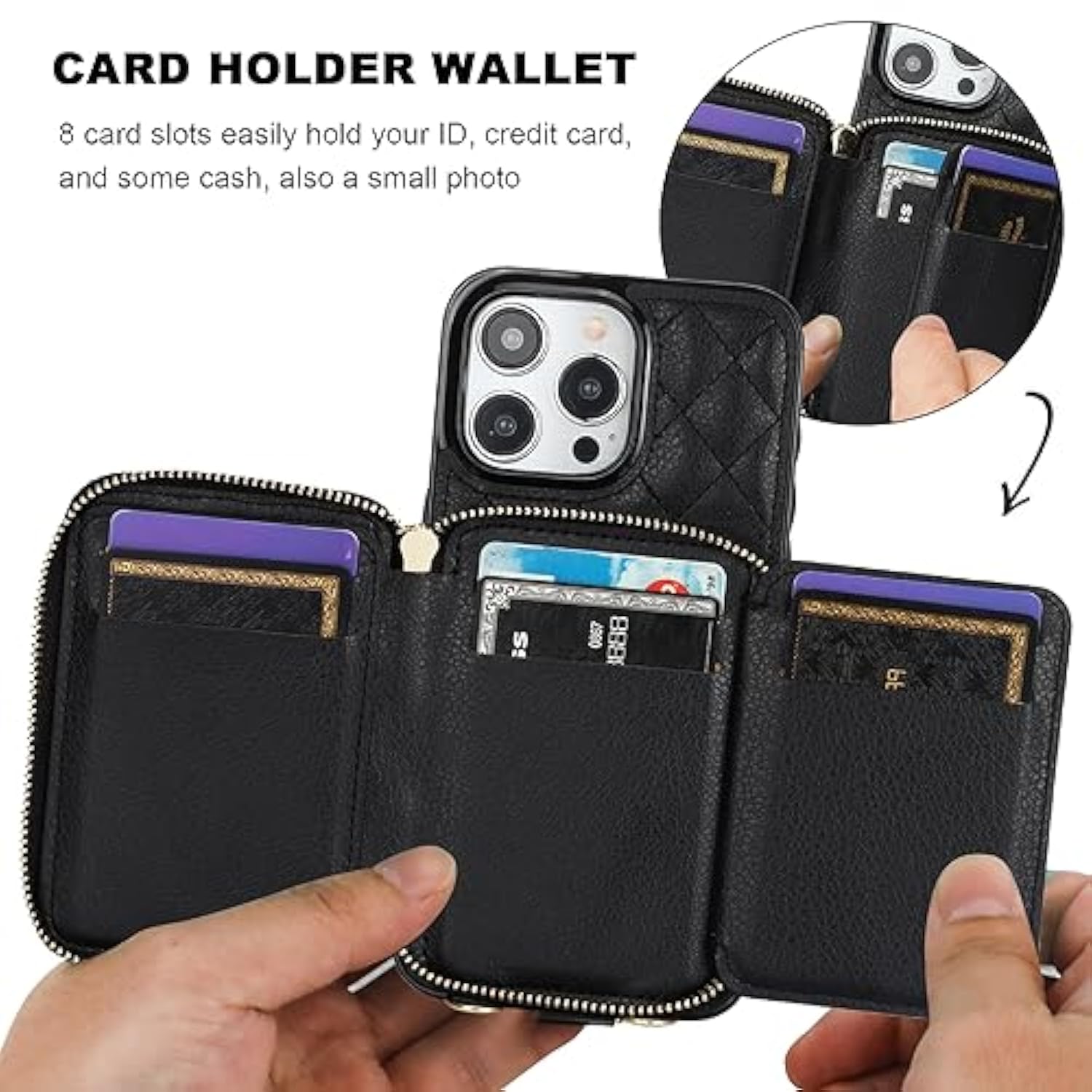 Iphone 15 Pro Max Crossbody Wallet Case RFID Leather Flip Cover 6.7 Inch Black
