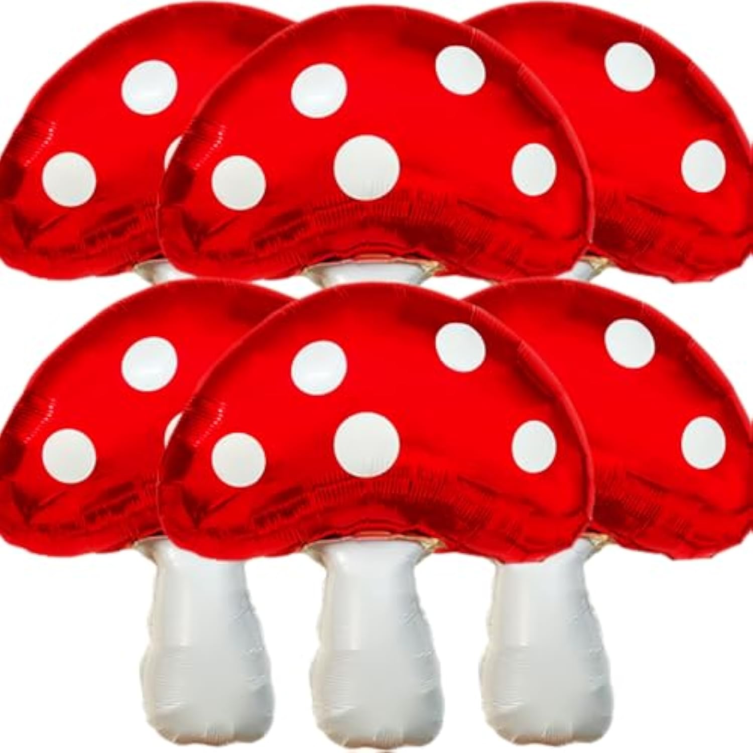 6 Pcs Mushroom Balloons With Red & White Polka Dots, Forest/Garden Party Theme Party Decor, Cute Mushroom Birthday Decor, 31 X 21 In Large Mushroom Foil Balloons For Party Decorations
