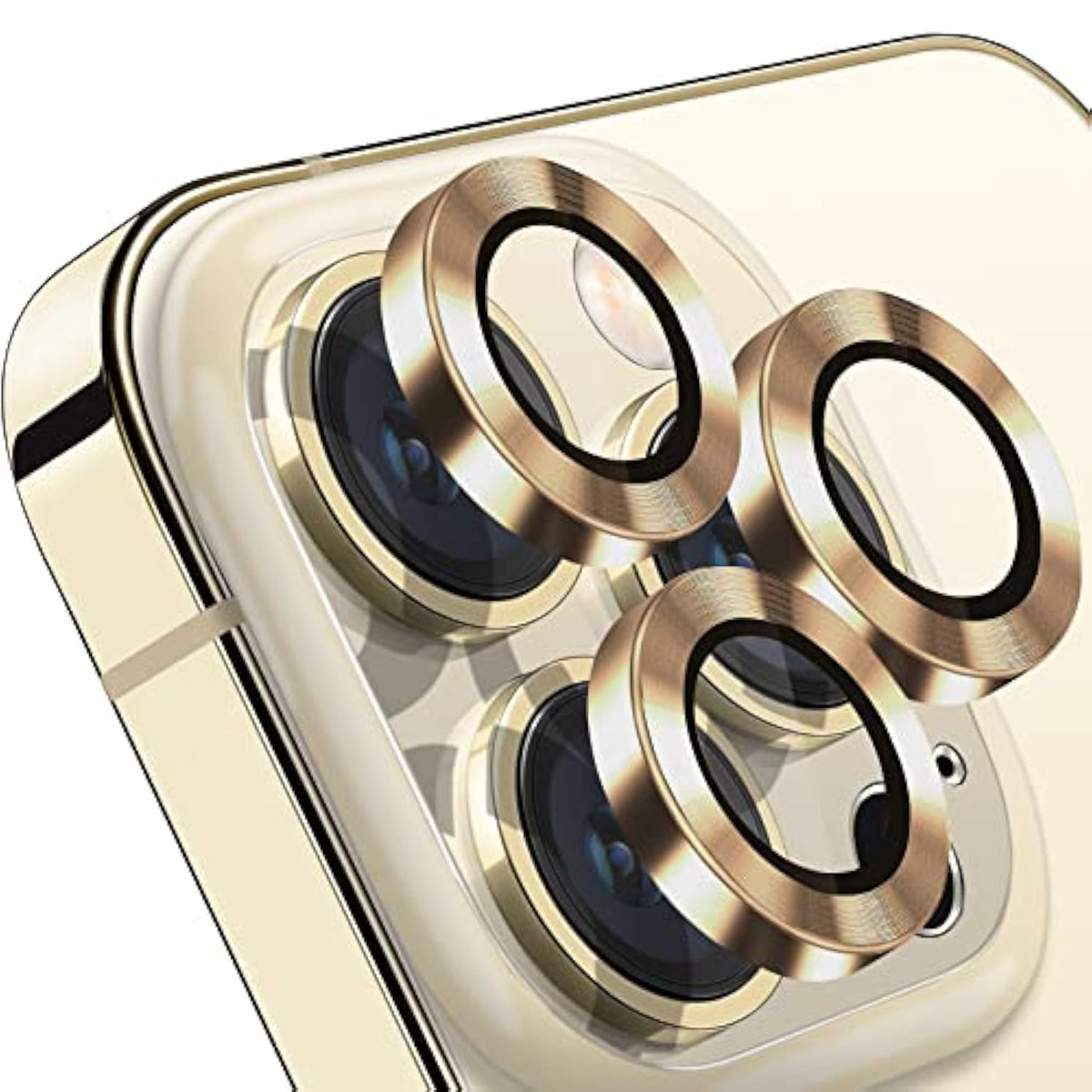 Compatible With Iphone 14 Pro / 14 Pro Max Camera Lens Protector, Anti-Scratch Lens Cover 9H Tempered Glass Metal Camera Screen Protector Shockproof Camera Ring - 3 Pcs Gold