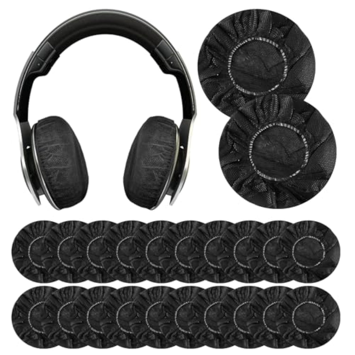 100Pcs Black Non-Woven Sanitary Headphone Ear Cover, Disposable Super Stretch Covers Washable, For Most On Ear Headphones Earpads (13 Cm/ 5.12 Inch)