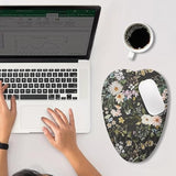 Dark Floral Ergonomic Gaming Mouse Pad With Wrist Support Boho Plant Mousepads With Wrist Rest, White Flower Mouse Pads With Heart-Shaped Design, Quality Milk Silk Fabric And Anti-Slip Pu Base
