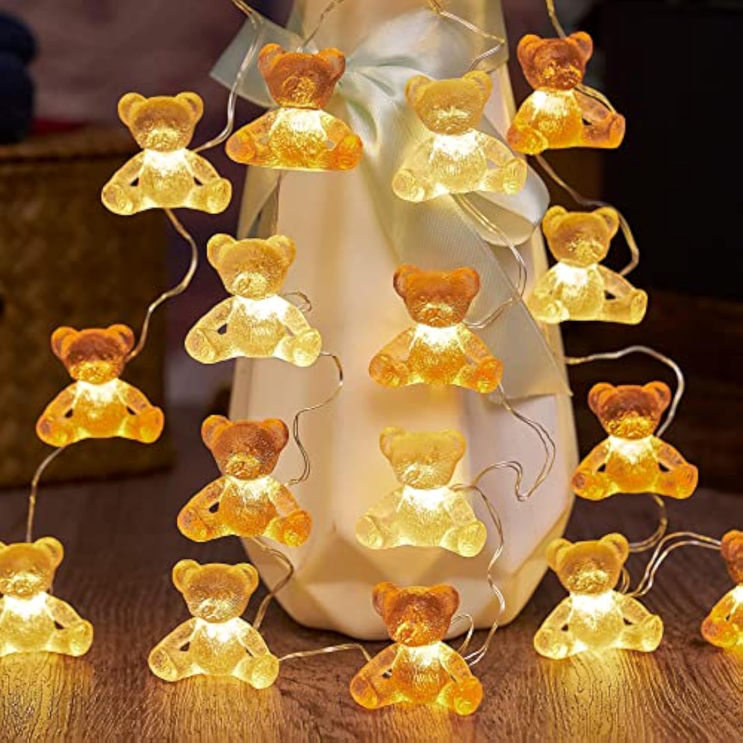 Cute Teddy Bear Novelty String Lights Indoor Decorative Light 20Led 8.5Ft Battery Operated Night Light Fairy Lights For