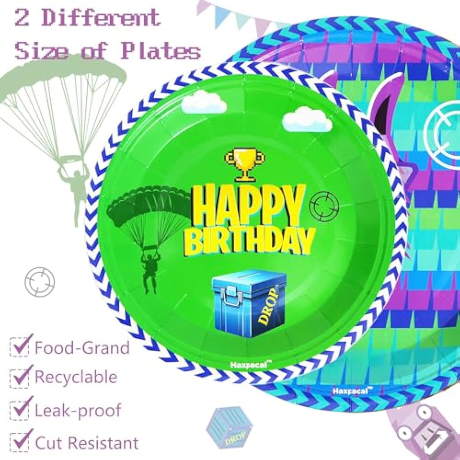 64Pcs Video Games Llama Party Tableware Supplies Including 32 Pcs Plates, 16 Pcs Forks And 16 Pcs Napkins, Video Games Theme Party Birthday Decorations