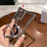 For Samsung Galaxy S25 Ultra Clear Case With Magnetic Ring Stand, [Compatible With Magsafe] Shockproof Plating Soft Case Camera Lens Protector Thin Phone Cover For S25 Ultra 6.9"(Gold)