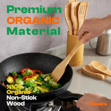 Bamboo Wooden Spoons For Cooking 6-Piece, Apartment Essentials Wood Spatula Spoon Nonstick Kitchen Utensil Set Premium Quality Housewarming Gifts For Everyday Use