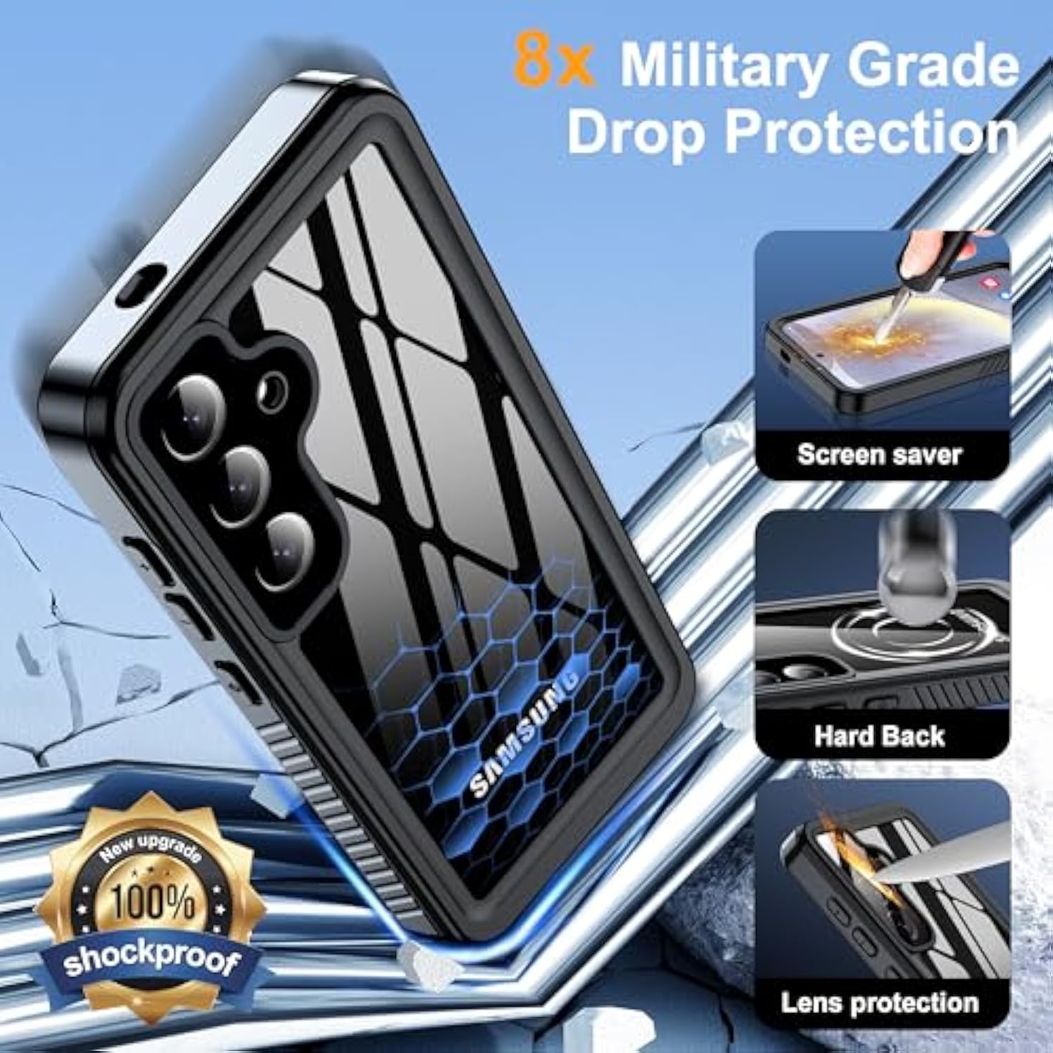 For Samsung Galaxy S25 Case, Ip68 Waterproof With Built-In Screen&Lens Protector [14Ft Military Shockproof] Full Body Heavy Duty Protective Phone Case For S25 5G, Black