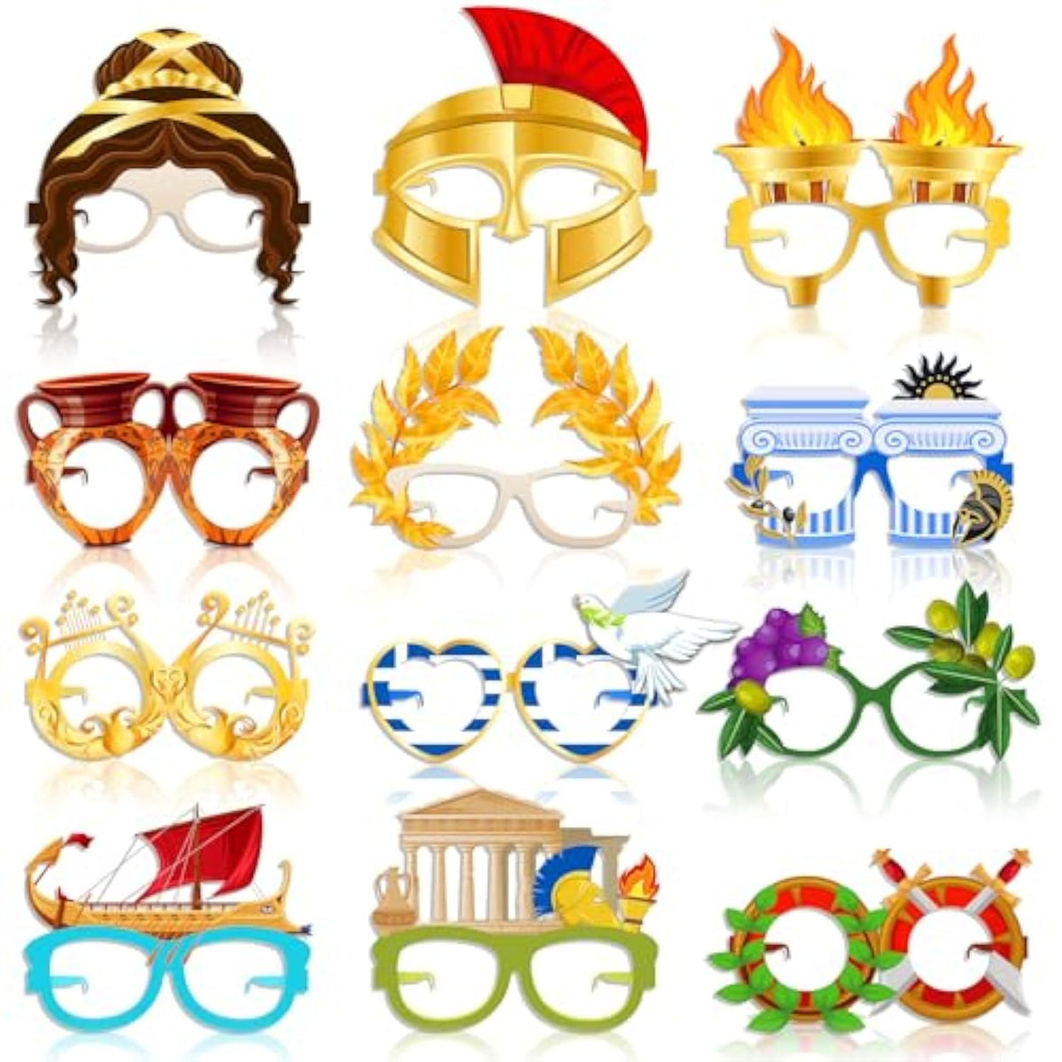 36 Pcs Greek Mythology Decor Ancient Greece Theme Eyeglasses Paper Glasses Frame Greece Photo Booth Props Greek Party Favors Toga Decorations For Greece God Birthday Party Supplies