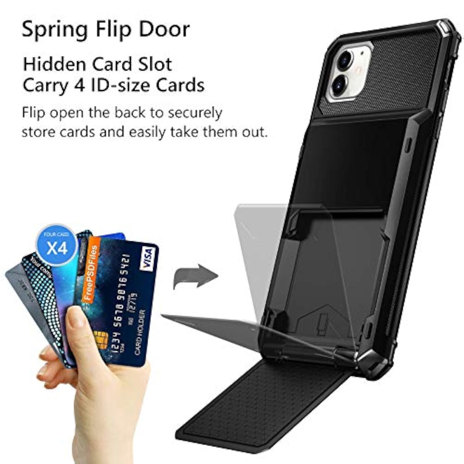 Case For 11 Case Protective Wallet 4-Card Holder Id Slot Flip Door Hidden Pocket Anti-Scratch Dual Layer Hybrid Tpu Bumper Armor Hard Shell Back Cover For 11 6.1 Inch Black