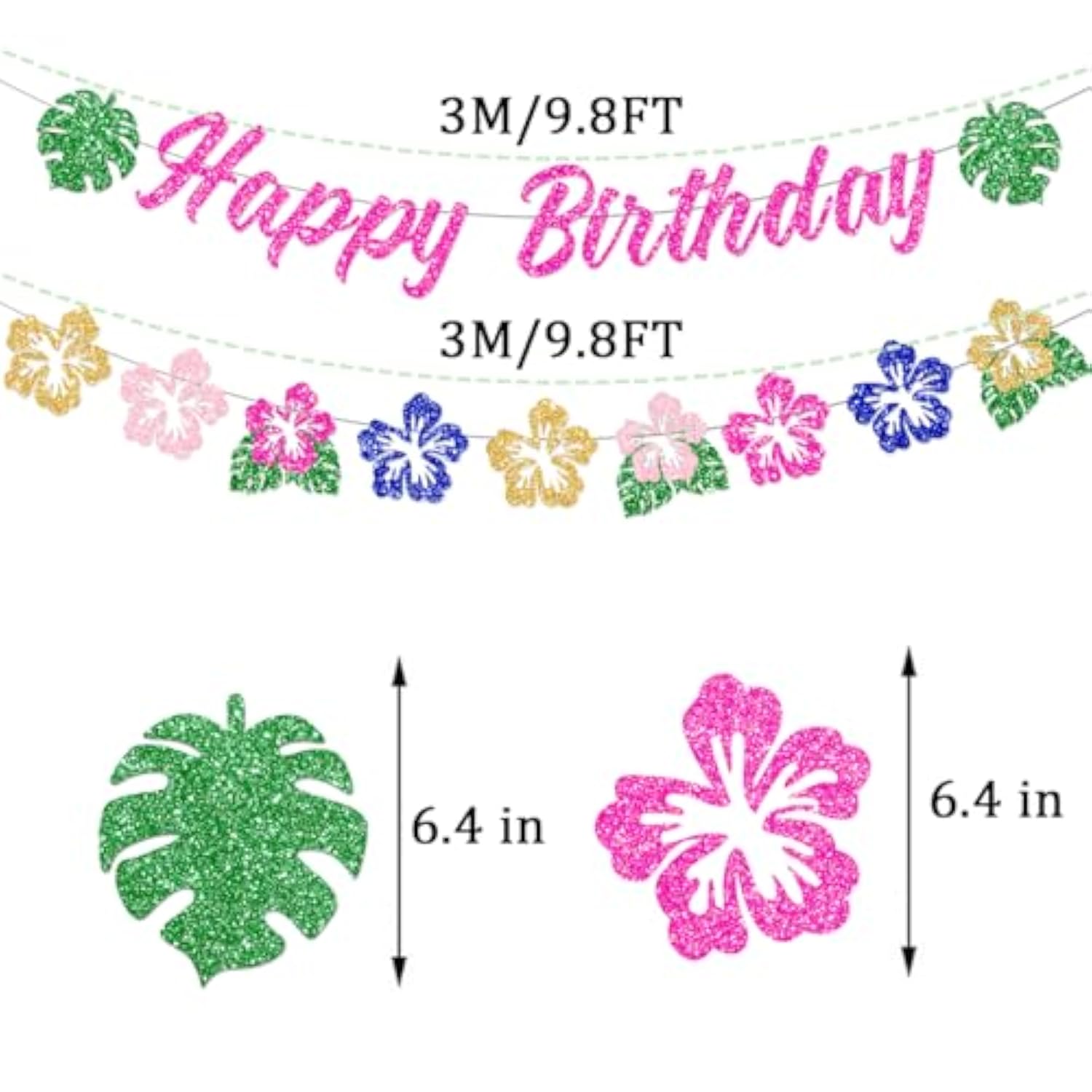 Glitter Hawaiian Birthday Banner for Tropical Luau & Moana-Themed Parties