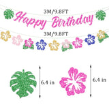 Glitter Hawaiian Birthday Banner for Tropical Luau & Moana-Themed Parties