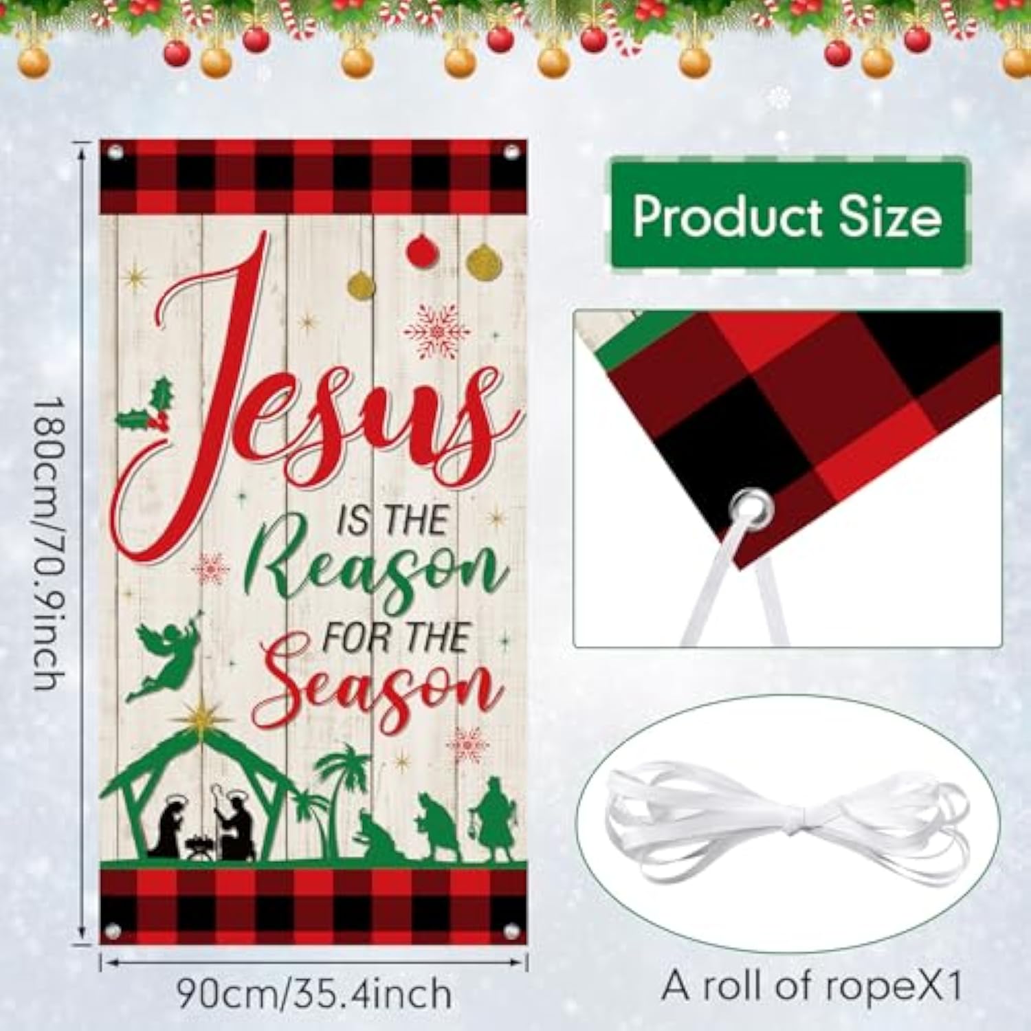 Christmas Jesus Religious Door Cover Xmas Holy Night Door Backdrop Jesus Is The Reason For The Season Decoration For Christmas Party Hanging Decor, 70.8 X 35.5 Inches (Classic)