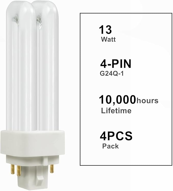 G24Q-1 CFL Light Bulb 13W 4100K Cool White 4 Pin Compact Fluorescent Replacement Lamp