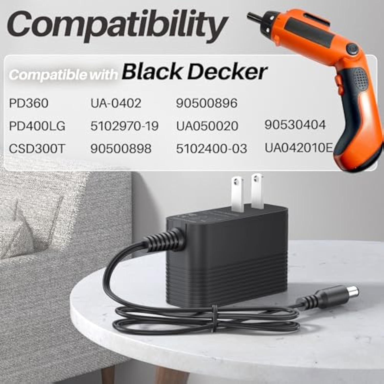 Dc 5 V Power Cord For Black Decker Drill Charger Compatible With Black Decker Pd360 Pd400Lg Csd300T Ua-0402 5102970-19 Ua050020 90500896 90500898 5102400-03 90530404 Ua042010E Pivot Driver Adapter