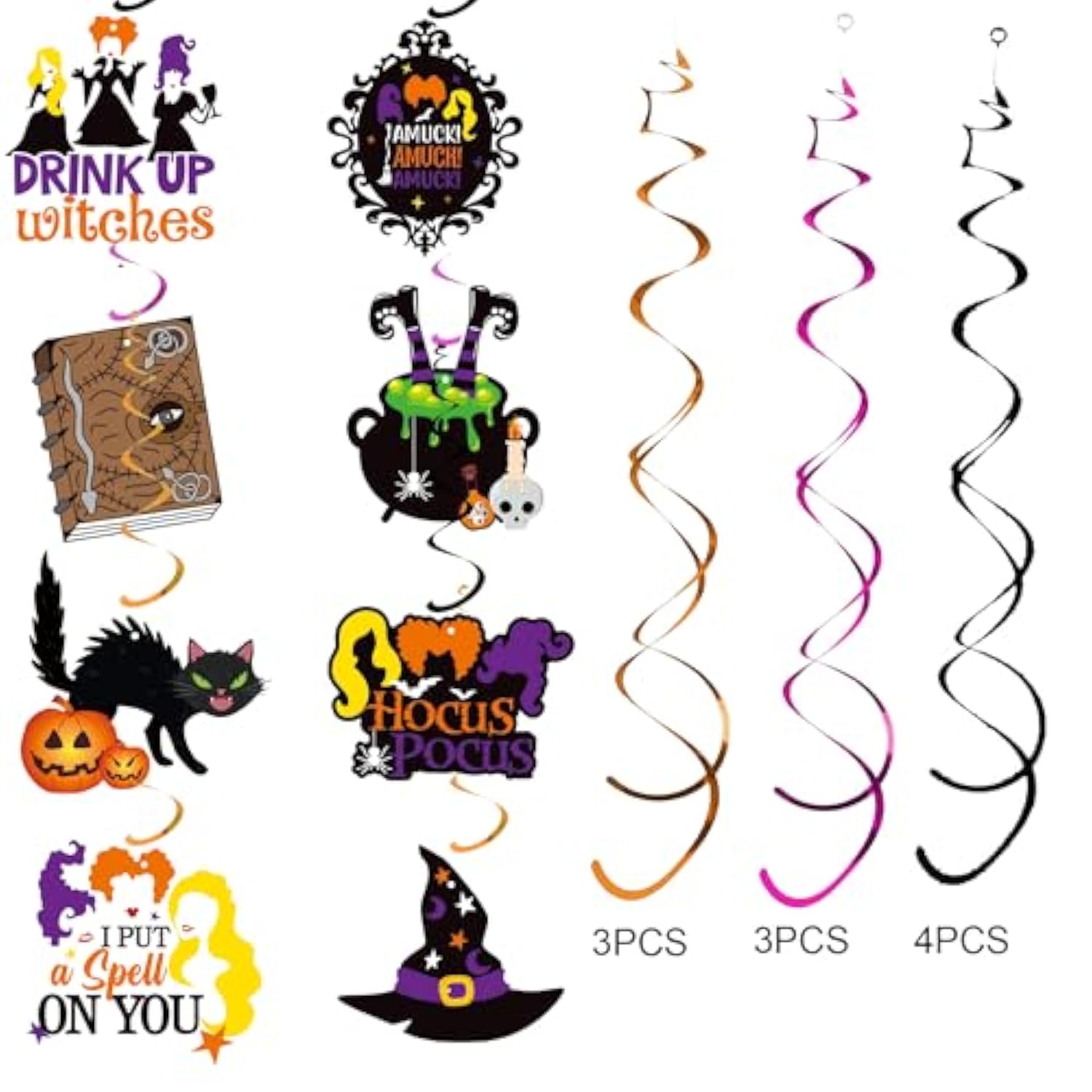 30Pcs Hocus Pocus Decorations - Swirl Decorations For Halloween, Birthday, Party, Trunk Or Treat, Baby Shower