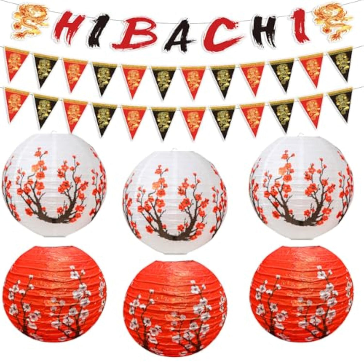 Hibachi Birthday Party Decorations - 9Pcs Japanese Hibachi Party Decorations Japanese Style Banners Garland Red White Plum Japanese Lantern Asian Themed Baby Shower Wedding Birthday Supplies