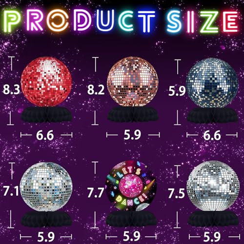 Disco Party Decorations - Neon Dance Honeycomb Centerpieces for Kids' Disco Birthday and Baby Shower Table Decor