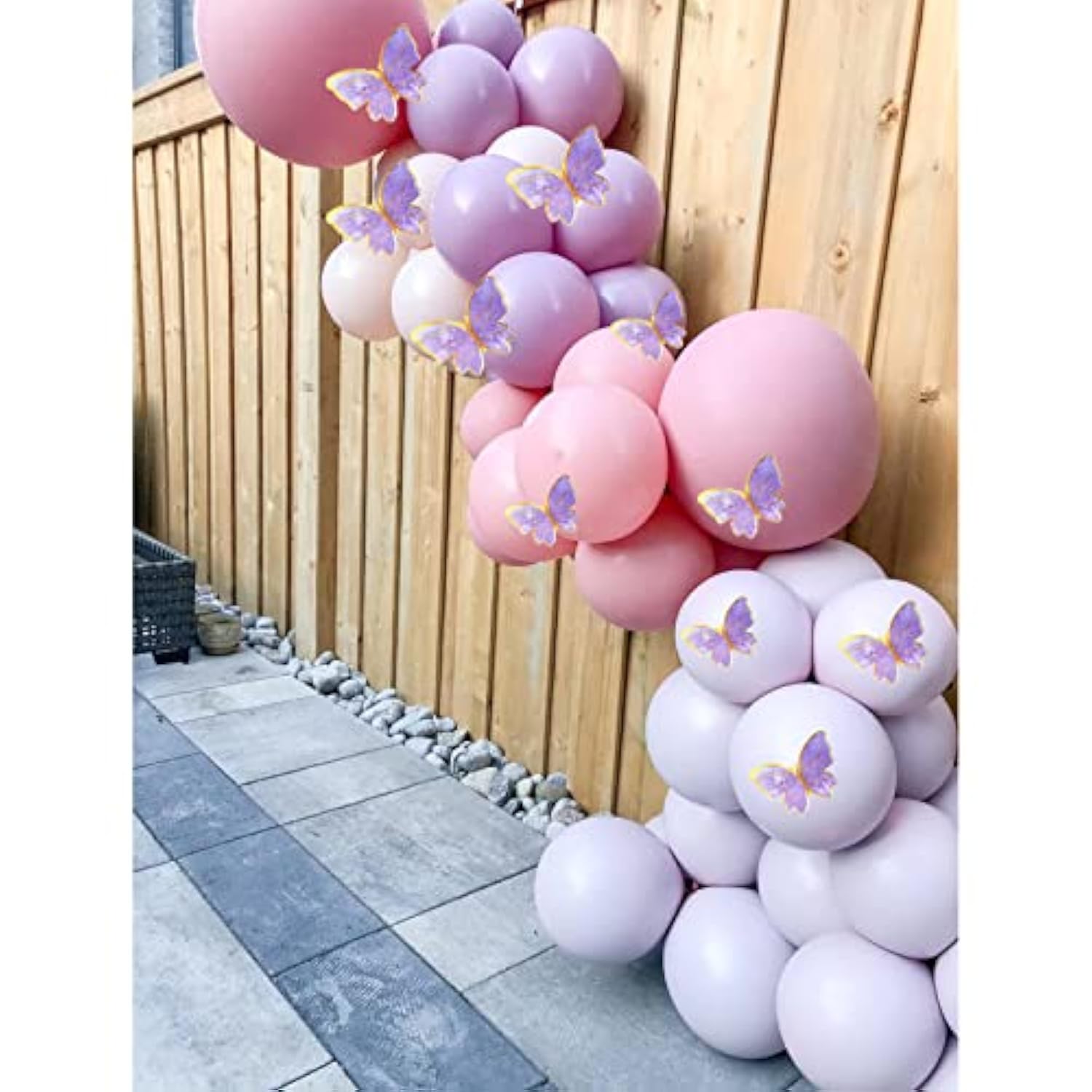 Pink & Purple Balloon Arch Kit: Metallic Lilac, Double Stuffed Balloons, Butterfly Stickers