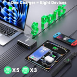 600W Usb Charging Station,8-In-1 Multiple Usbc Charger Block,Dual Pd 140W Laptop Fast Charger Adapter,Multiple Devices Hub Compatible With Macbook Pro/Air,Dell,Iphone15/16,Galaxys24/S23 And More