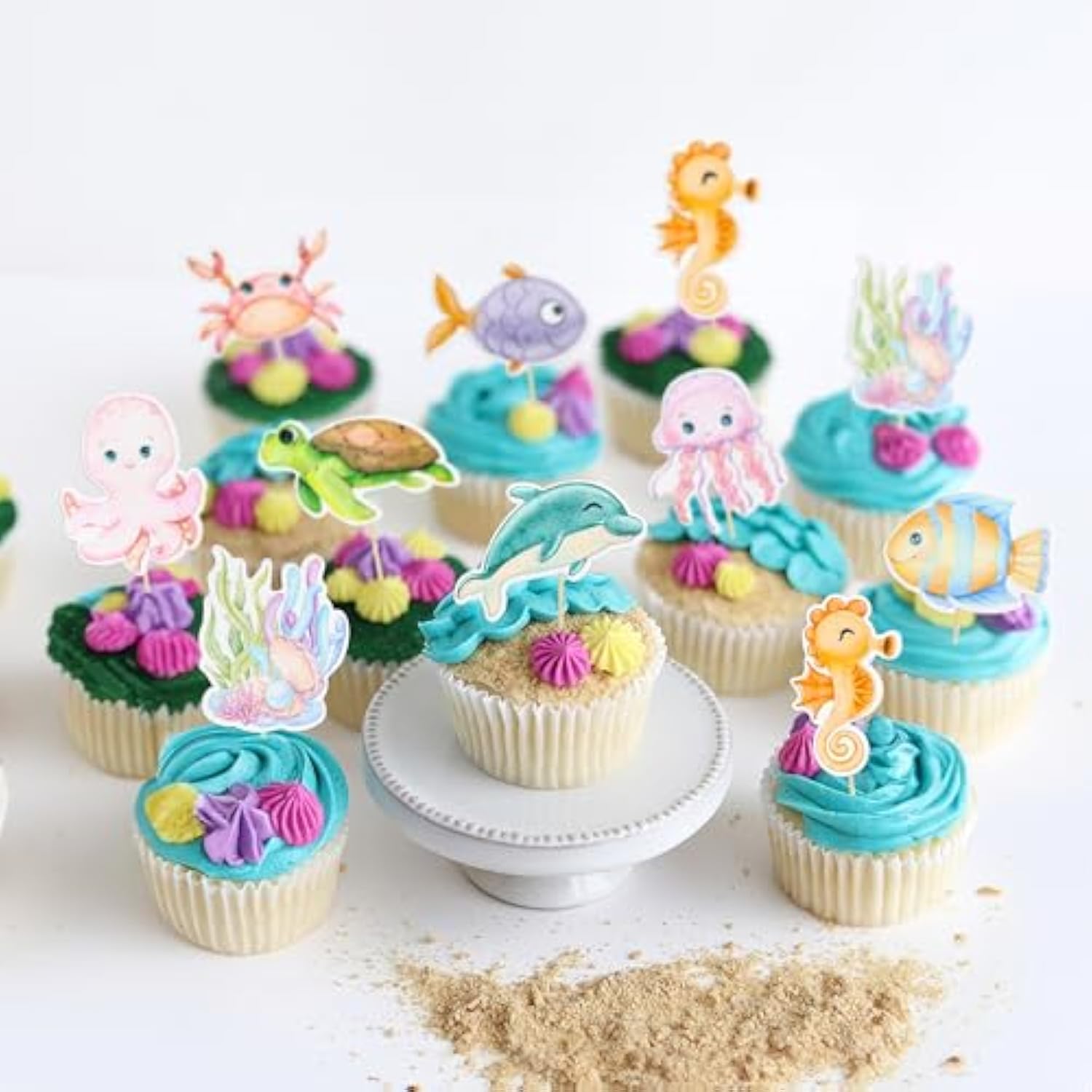 36Pcs Ocean Animal Cupcake Toppers Under The Sea Turtles Octopus Cupcake Picks Seahorse Coral Cake Decorations For Under The Sea Theme Baby Shower Birthday Party Supplies