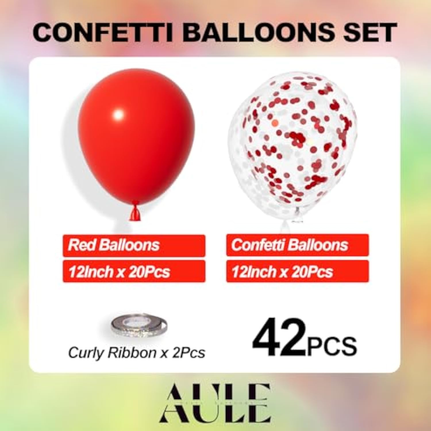 Party Balloons Pack Of 42-12In Red Confetti Balloons & Red Latex Balloons And 64Ft Ribbons - 12 Inches Balloons Decorations Set