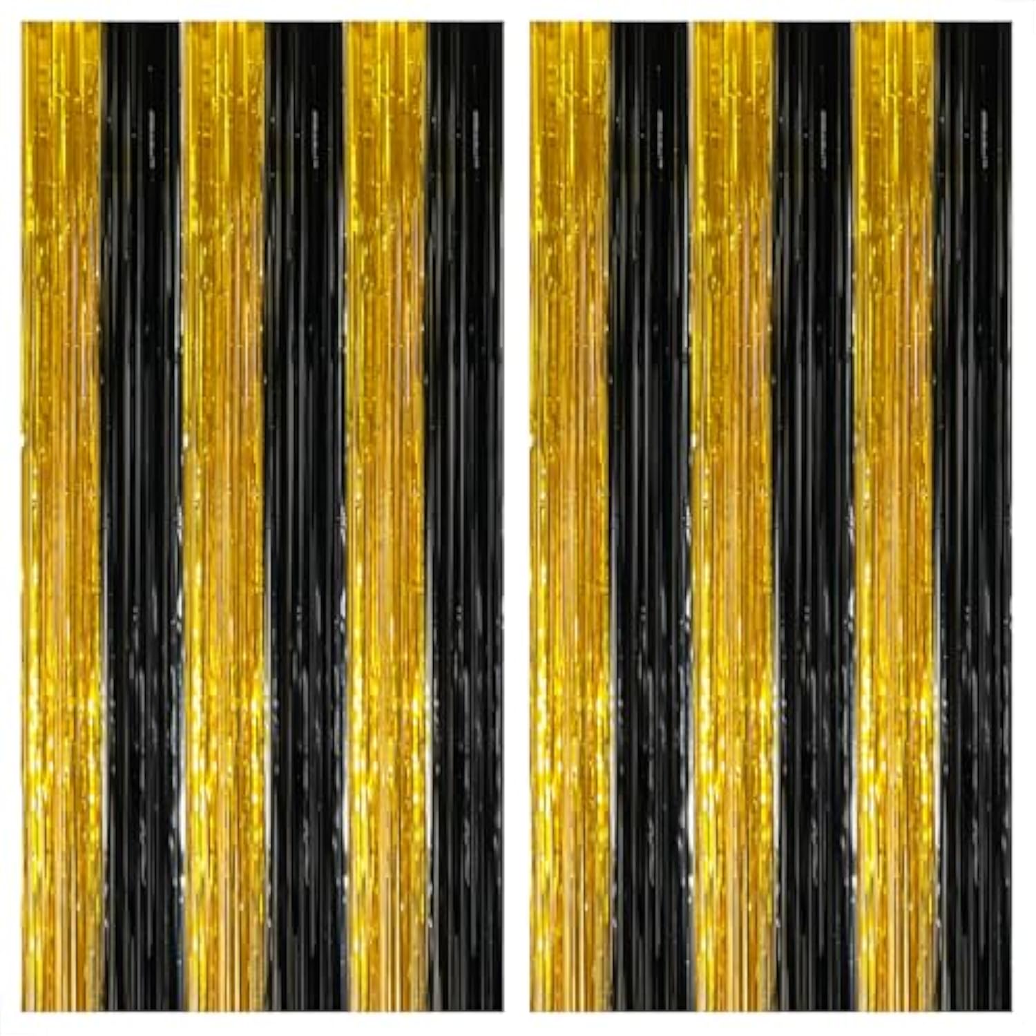 XL Black Gold Streamers 8x3.2ft Pack of 2 Party Backdrop Decor